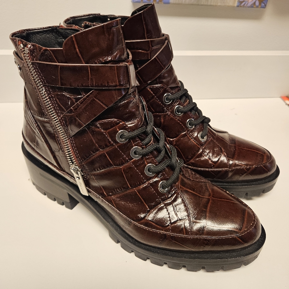 3.1 Phillip Lim Dark Brown Croc-Embossed Combat Boots